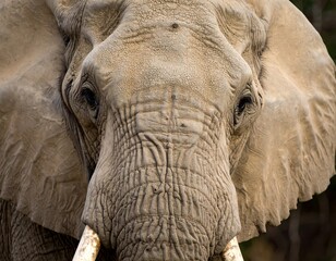 Fototapeta premium Close-up of an elephant's weathered face, showcasing intricate skin textures and profound depth of field.