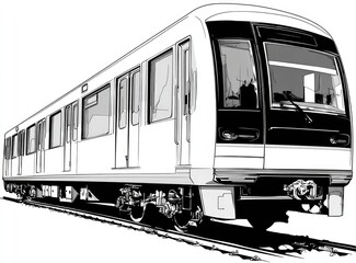 Monorail train, black and white illustration, side view