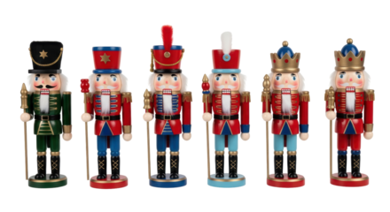 Isolated Decorative Nutcrackers Displayed Festive Soldiers Standing in a Row Holiday Season