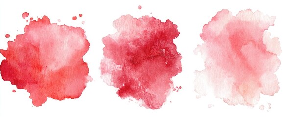 Three abstract watercolor blots in shades of red, with varying intensity