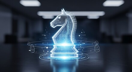 Futuristic Chess Knight With Digital Circuits, Symbolizing Strategy, Innovation, And Technology