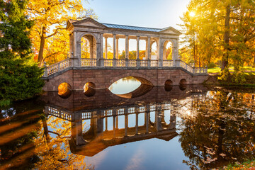 Marble bridge in autumn in Catherine park, Tsarskoe Selo (Pushkin), Saint Petersburg, Russia