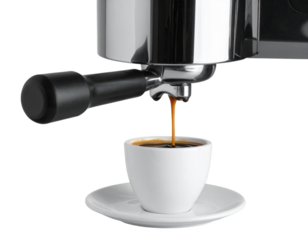 Espresso Shot Pouring into Cup, Action Angle, isolated