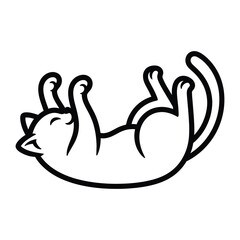 Playful Feline: A charming cartoon outline captures the essence of pure feline bliss as a relaxed cat reclines, inviting viewers into a world of simple joy and carefree moments.