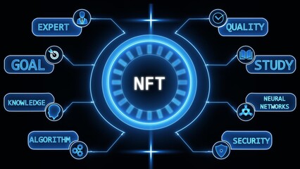 Futuristic Digital Hub Connecting Concepts of Expert NFT Knowledge Algorithm Quality Study Neural Networks Security