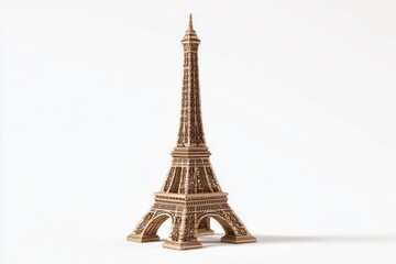 Small, light brown Eiffel Tower replica, isolated on white