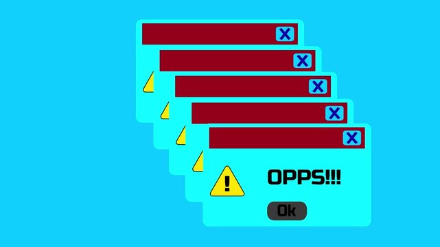 Motion animation of a web browser window with Oops! warning alert .opps alert animation on green background.