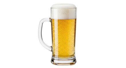 Isolated glass stein filled with pale lager, beverage served in glass mug, pub drink on bar