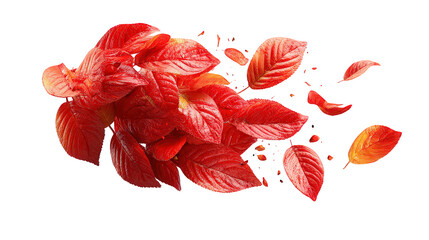 Red Autumn Leaves Exploding on Black Background