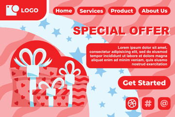 Gift Box in Various Bright Color for Special Offer Web Landing Page Banner Flat Cartoon Background