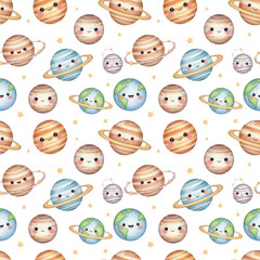 seamless pattern with cute planets