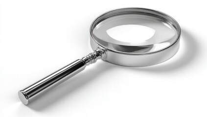 Chrome magnifying glass angled on white background