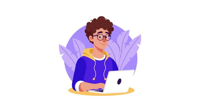 Male web developer working  2D Flat Animation MP4 file