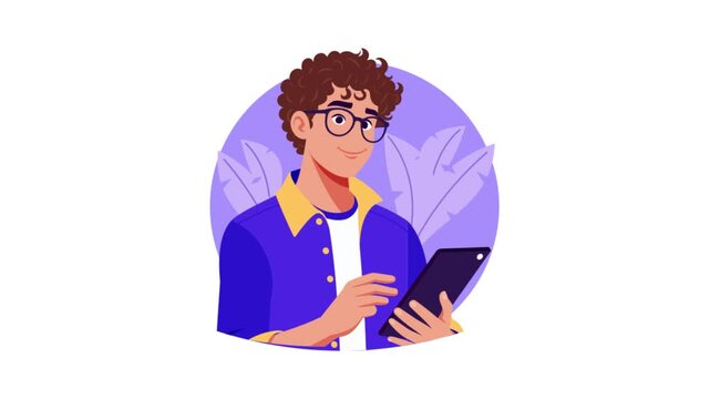 Boy using iPad 2D Flat Animation MP4 file