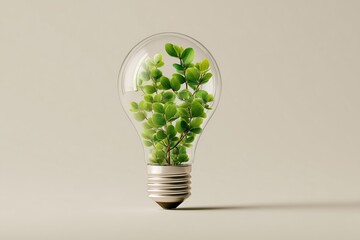 Green plant growing inside a light bulb symbolizing eco innovation, sustainable energy, environmental technology, and green ideas for a better future
