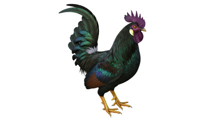 Isolated Rooster in Green Plumage Standing Proudly Poultry Farming Breed and Livestock Bird