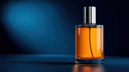 Elegant Bottle of Fragrance Captured on a Dark Backdrop Highlighting Its Sophisticated Design and Rich Color Creating a Luxurious Atmosphere