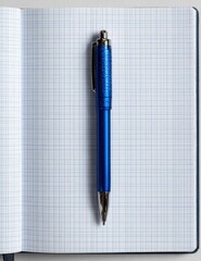Open notebook with blue pen