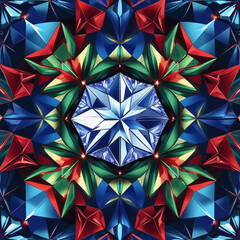 Geometric kaleidoscope with starshaped design. Perfect for backgrounds, prints, and digital art projects. Ideal for vibrant designs.