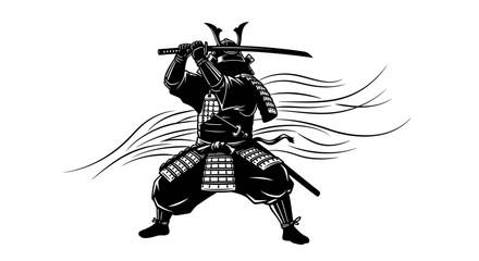 Fototapeta premium Samurai Warrior A Black and White Silhouette Illustration