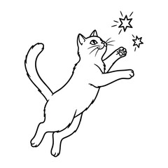 Whimsical Cat and Stars: A playful cat reaches for twinkling stars, embodying joy and imagination with simple, clean lines