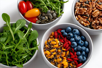 Healthy Eating With Nutrient-Rich Bowls of Greens, Seeds, and Fruits for a Balanced Diet and Wellness Journey, Ideal for Meal Prepping and Weight Loss