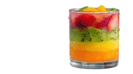 Mixed fruit juice with colorful layers visible in transparent glass isolated on a Transparent background, PNG file.