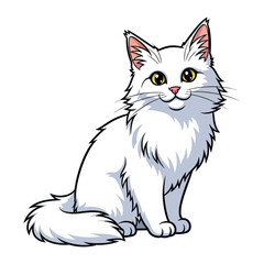 Fluffy Feline: A charming illustration of a pure white cat with a friendly demeanor, capturing the essence of domestic joy and pet companionship.