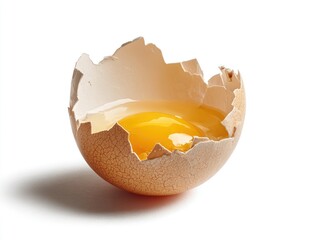 Cracked egg shell, revealing yolk