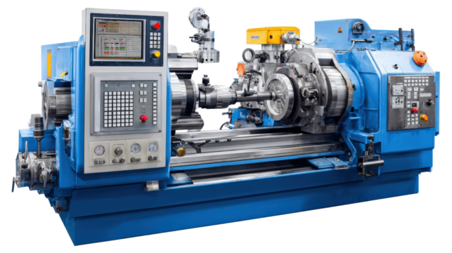 Modern lathe machine with control panel background isolated on a Transparent background, PNG file.