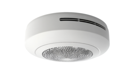 Modern white smoke detector background isolated on a Transparent background, PNG file.