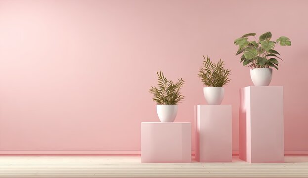 Pink room with plants on risers