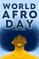World Afro Day poster with portrait of a black woman in profile.