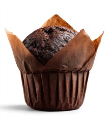 Chocolate muffin in brown paper liner