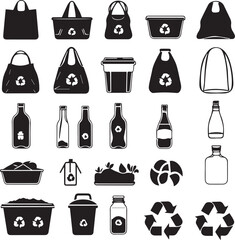 Zero Waste Black Silhouette Vector Set