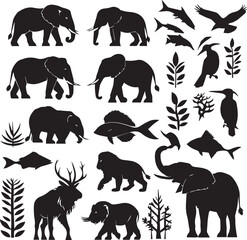 Animal Wildlife Black Silhouette Set