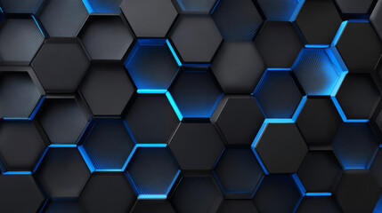 Modern hexagonal pattern with blue lights on dark background for digital design