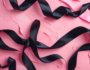 Black ribbons on a textured pink background