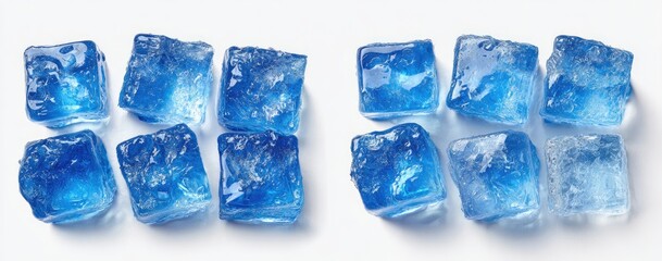 Obraz premium Blue ice cubes arranged in a symmetrical pattern against a white background