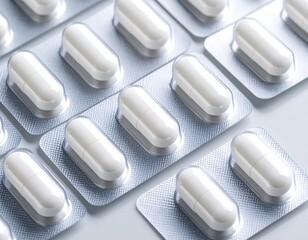 Rows of white pills in blister packs
