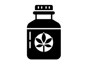 Black silhouette of a jar with a cannabis leaf