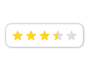 3.5 star rating PNG with transparent background, customer review feedback icon for mixed evaluation and moderate satisfaction