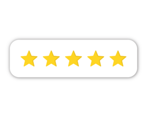 5 star rating PNG with transparent background, full customer review feedback icon for satisfaction, approval and quality score