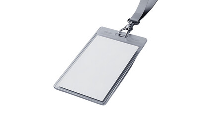 lank ID Card Mockup with Black Lanyard Isolated on Transparent Background.