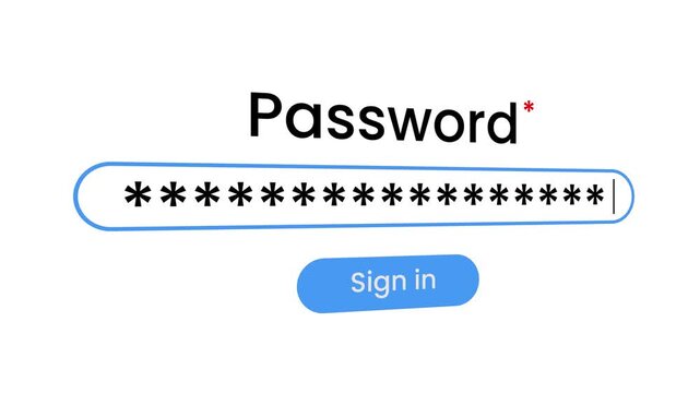 Computer display enter your password box animation isolated on white background