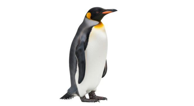 Isolated king penguin standing up tall; flightless bird native to Antarctica and Subantarctic