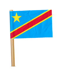 Congo democratic republic paper flag with wooden pole realistic 3d illustration. Hand flag of democratic republic of the congo transparation png