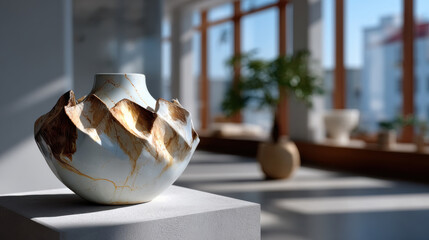 This attractive pottery features an extraordinary mountain-like structure with earthy tones and unique textures, perfect for bringing natural beauty to any décor.