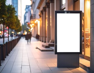 Blank billboard on city street at twilight