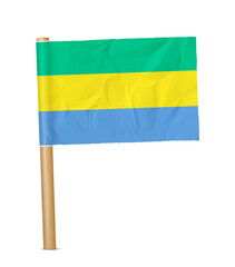 Gabon paper flag with wooden pole realistic 3d illustration. Hand flag of Gabon transparation png